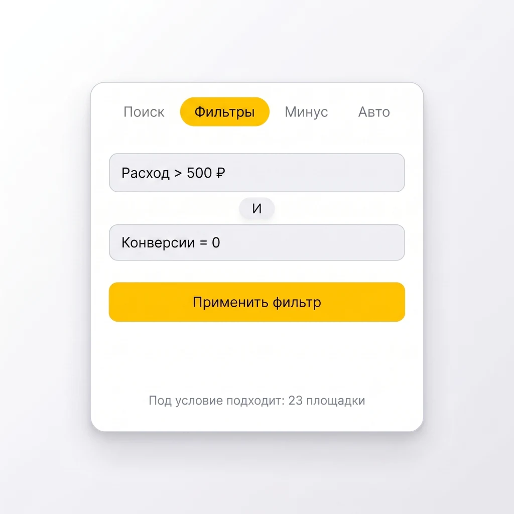 Фильтры площадок по метрикам в Kliner Pro