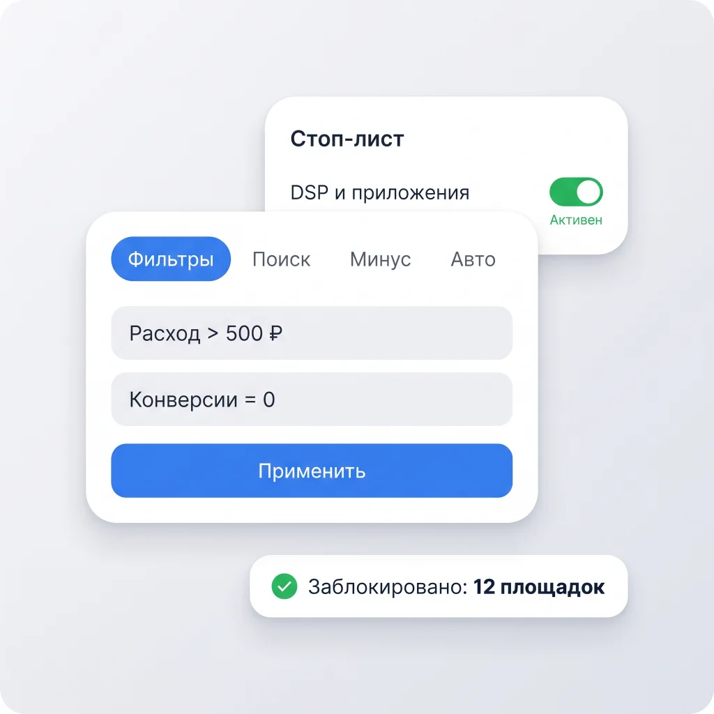 Интерфейс расширения Kliner Pro: фильтры, стоп-листы и блокировка площадок